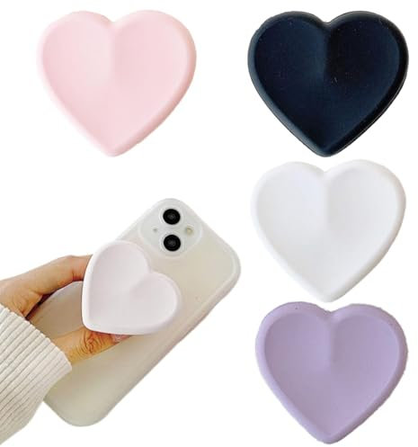 LQIOACU 4 Pièces Poignée Grip Extensibles Base Téléphone Portable Poignée Support Coeur en Verre Magnétique Compatible pour Smartphone