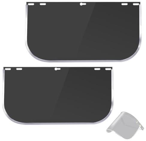 HWTONG 2 Stück Gesichtsschutz Ersatzlinse, 39 × 20 cm PVC + Aluminiumkante Getönt Ersatz Face Shield, Schutzschild für Schleifen-, Schweißen-, Schmieden- und Schneidarbeiten (Schwarz)
