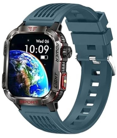 LDCBFTR per Huawei Smart Watch per Xiaomi Military GPS Smart Watch Flashlight Compass Waterproof Outdoor Sport Tracker Bluetooth Call Smart Watch (Blue Silicone Belt) WFJ