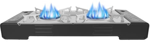 Réchaud de camping à gaz portable 2 feux au butane avec plaque de cuisson, 2100-2500 W, cuisinière à gaz avec valise, pour l'extérieur et l'intérieur