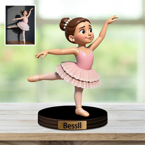 XIAO.Z Benutzerdefinierte Kinder Mädchen Ballett Tanz Foto Cartoon Stil Desktop Skulptur, personalisierte Ballerina Tänzer Bild Cartoon Portrait Rahmen Zeichen Plakette Geschenk