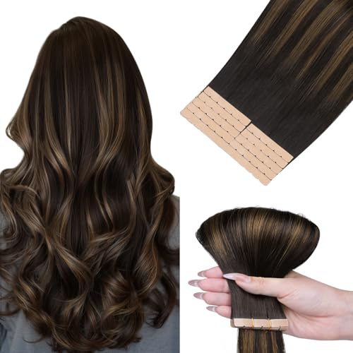 hotbanana Mini Tape in Extensions Echthaar 50cm | Remy Hair Invisible Dunkel Braun to Chestnut Braun Haarverlängerungen Echthaar Tapes 10PCS 30g