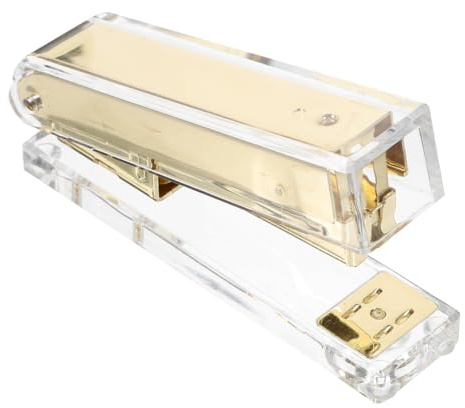 Cabilock Transparenter Acryl Heftgerät mit Gold-Akzenten - Modernes Schreibtischzubehör für Büro und Schule - Handlicher Bürohefter für Papier, Broschüren & Heftklammern - Durchsichtig & Robust