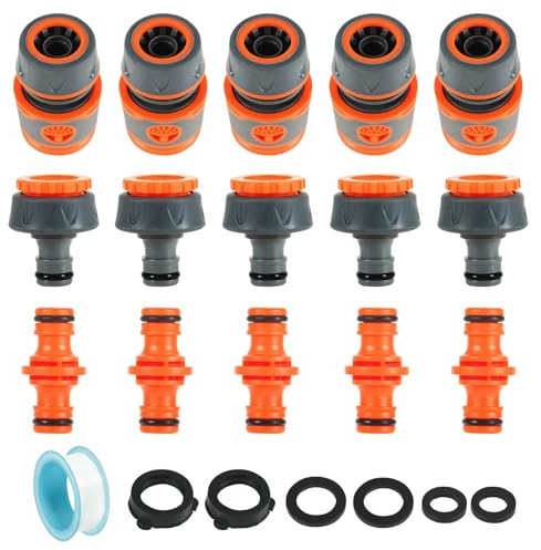 Confezione da 15 connettori e raccordi per tubo da giardino - Connettori per tubo da giardino per rubinetto esterno - Adattatore per rubinetti da 1,9 cm e 1,27 cm