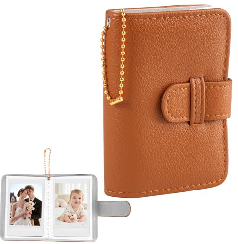 Mini Fotoalbum für 3 Zoll Film, Fotoalbum für Instax Mini mit 32 Taschen | Kleine Alben mit Schlüsselanhänger, für Instax Mini EVO/12/11/Liplay/40/90/99/SE/9/8/7+ Fotos (Braun)