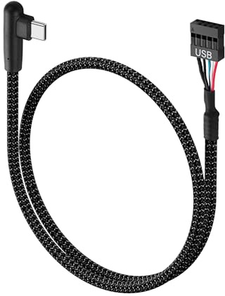 PNGKNYOCN 90 Degree USB C to 9 Pin USB Motherboard Cable, Right Angle Type C Male to 9 Pin Motherboard Female Dupont Extender Braided Cable（0.6M/2FT）
