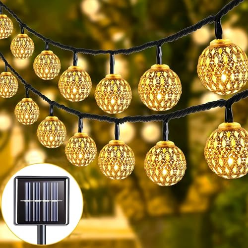 Probuk Marokkanische Solar Lichterkette Außen 7M 50LED – 8 Modi Warmweiß Kugel String Lights, IP65 Wasserdicht, Auto Ein/Aus, Solarlichterkette für Garten, Balkon, Terrasse, Bäume & Weihnachten
