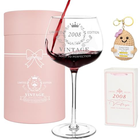 18th Birthday Gifts for Girls, Vintage 2008 Platinum Print Wine Glass | Happy 18 Year Old Gift Ideas: 16Oz Wine Glass, Keychain, 18th Birthday Decorations for Sister, Best Friends, Daughter