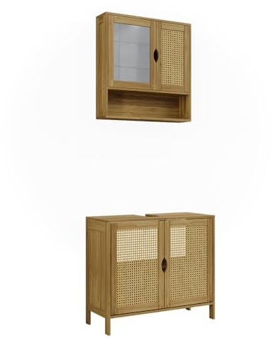 Vicco Badmöbel-Set Liora, Bambus, 68 cm, besteht aus Badspiegel und Waschbeckenunterschrank