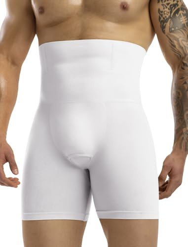 MISS MOLY Short de compression pour homme - Taille haute - Sans couture - Sous-vêtement gainant - Contrôle du ventre - Style rétro, Blanc., S