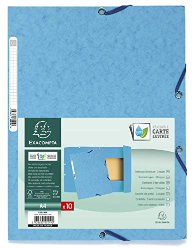 Exacompta 55519E Einschlagmappe. Aus extra starkem Colorspan-Karton mit 3 Innenklappen und 2 Gummizügen DIN A4 türkis Sammelmappe Dokumentenmappe für Büro und Schule