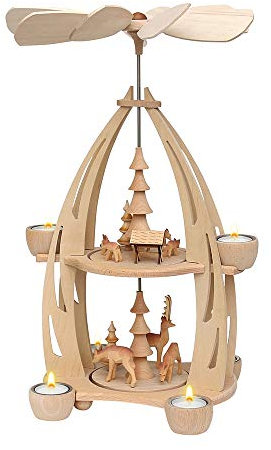 Dekohelden24 Hochwertige XXL Tischpyramide, Motiv: Rehe mit Futterkrippe, ca. 49 cm