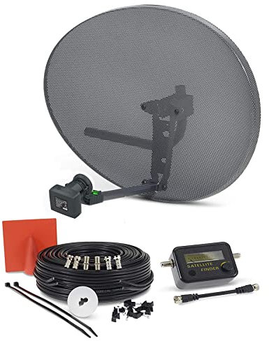 SSL Satellites Zone 2 Satellite Dish Quad LNB + 10 Meter Black Twin Cable FTA Signal Pointer Satellite SKY, SKY+, HD, Freesat TV Signal Finder Caravan Motorhome Satellite System Box Kit