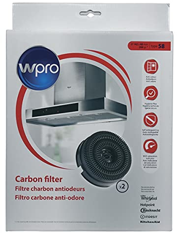 Lot de 2 filtres à charbon type 58 AKB000/1 142X48 mm Hotte 484000008782, C00308179 WHIRLPOOL
