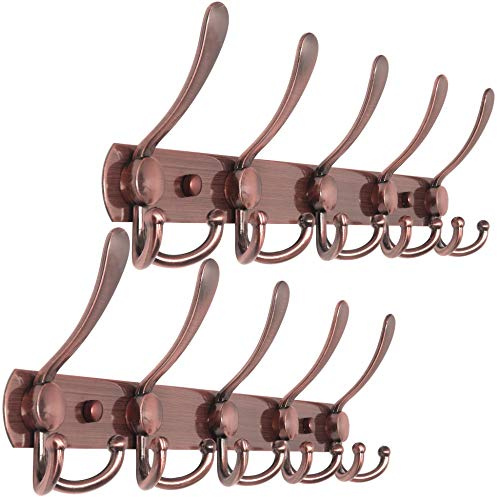 WEBI Coat Rack Wall Mounted,Coat Hanger Wall,Coat Hooks Wall Mounted,Wall Coat Rack with Hooks for Hanging Coats,Hats,Jacket,Clothes,Antique Copper,2 Packs