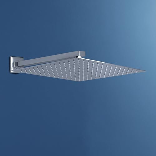 JOHO 30cm Regendusche Duschkopf Einbauduschköpfe Regenbrause Brausekopf aus 304 Edelstahl mit Bombenfester Brausearm Wandarm Duscharm Chrom(30 x 30cm/37cm)