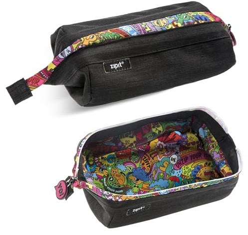 ZIPIT Lenny Federmäppchen / Großes Mäppchen für Schule und Büro / Etui, Kosmetiktasche mit breite Öffnung / Federmappe Schwarz