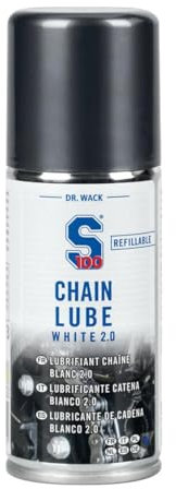 Dr. Wack S100 Spray blanc pour chaîne de moto 100 ml - Lubrifiant haute performance - Protège contre l'usure & la corrosion - Réduit la friction - Pour toutes sortes de chaînes - Soin Premium