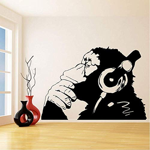 Wandaufkleber Dekoration 160 Cm * 112 Cm Vinyl Wandtattoo Affe Mit Kopfhörer Einfarbig Schimpanse Musik Hören In Kopfhörer Straße Graffiti Aufkleber