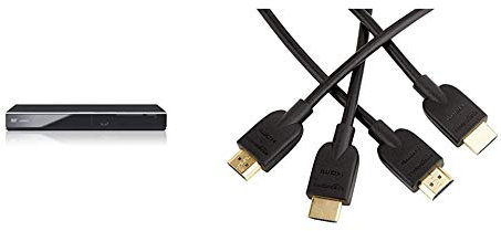 Panasonic DVD-S700EG-K DVD-Player (Multiformat Wiedergabe mit xvid, MP3 und JPEG, USB 2.0, HDMI, SCART) Schwarz & Amazon Basics Hochgeschwindigkeits-HDMI-Kabel 2.0, 1,8 m, 2er-Pack