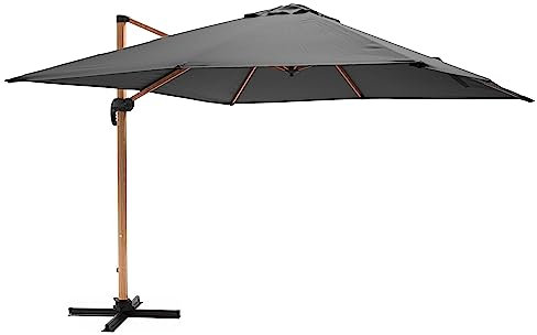 Oviala Parasol déporté carré 3x3m Effet Bois Anthracite