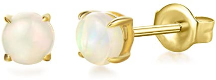 Solide 14 Karat 585 Gelb Gold Klein Ohrstecker Ohrringe mit Echt Natürlich Opal Schmuck für Damen Mädchen Mama mit Geschenk Box - Durchmesser: 4 mm