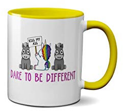 Dare to Be Different Mug - Pony Unicorn Rude Funny Unique Joke Novelty Coffee Tea Cup Ceramic Handle Idea Heavy Duty Handle Dishwasher and Microwave Safe (Yellow)