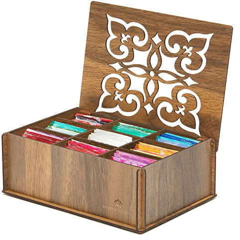 RoyalHouse Scatola portaoggetti in legno di alta qualità (MDF duro), scatola decorativa ecologica multifunzione, 9 scomparti per varie varietà di bustine di tè e piccoli oggetti