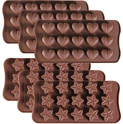6 Stück Silikonform Schokoladenform, 15 Hohlräume, Stern und Herz, Antihaft-Silikonformen zum Schmelzen, Kuchendekoration, Eiswürfel