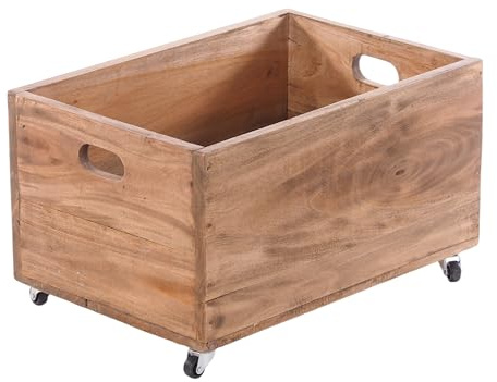 DESIGN DELIGHTS ROLLBARE HOLZKISTE Box | 26x45x30 cm (HxBxT), Recyclingholz | Aufbewahrungskiste, Holz Rollkiste, Spielzeugkiste | Farbe: 01 Natur-Vintage