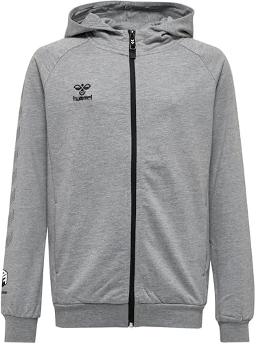 HUMMEL Unisex Kinder Hmlmove Grid Cotton Zip Hoodie Kids Sweatshirt, Grey Melange, 128 EU