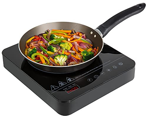 Abode Single Induction Hob Portable Digital Touch Control 2000W Single Electric Cooker – Plug In & Go 10 Heat Settings 3 Hour Timer Black - Safety Lock AINDH1001 (Single)