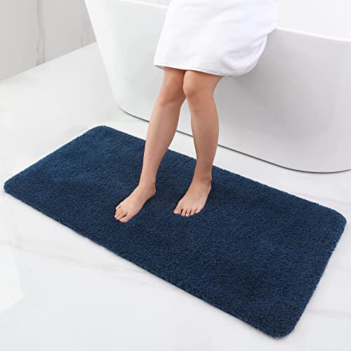 Homaxy Badezimmerteppich rutschfest Waschbar Badematte Weich Flauschig Badteppich Shaggy Hochflor Mikrofaser Badvorleger – 61 x 120 cm, Marine Blau