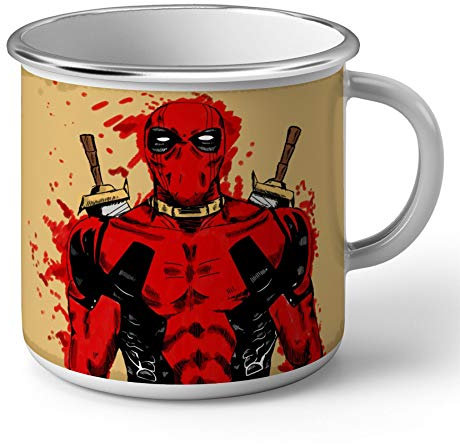 Taza esmaltada Metal Deadpool Ensangrentada de dibujos animados Super Heros