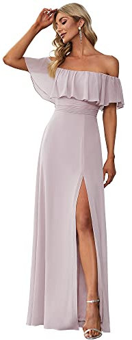 Ever-Pretty Womens Ruffle Maxi Party Dresses Off The Shoulder Side Split Lilac 22