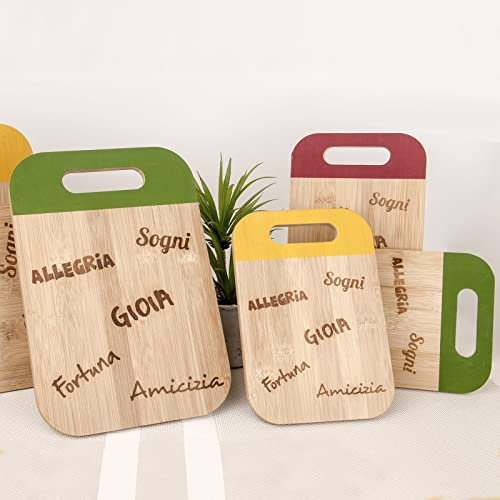 Ingrosso e Risparmio Taglieri in Legno in 3 Colori Assortiti con Scritte Allegria, Sogni, Gioia, Fortuna e Amicizia, bomboniere utili Matrimonio