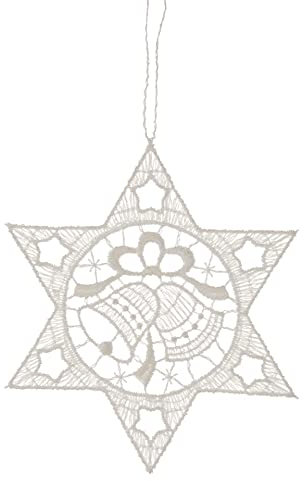 Rudolphs Schatzkiste Baumbehang Stern mit Glocken Plauener Spitze BxHxT 9x9x0,1cm NEU Christbaumschmuck Weihnachtsbaum Anhänger