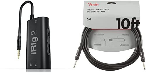 IK Multimedia P953 iRig 2 Gitarren-Schnittstellenadapter für iPhone, iPod Touch, iPad, Mac und Android & Fender Kabel Professional Series, 3m bk Angled