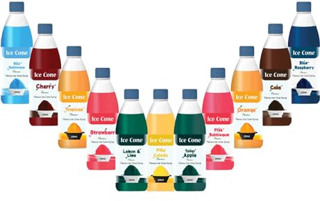 Sirop de maïs glacé,sans granité,tropical,chewing-gum rose,piña colada,cola,cerise,citron et citron vert,orange,framboise bleue,pomme aigre,chewing-gum bleu,fraise,limonade rose 250 ml (12 par paquet)