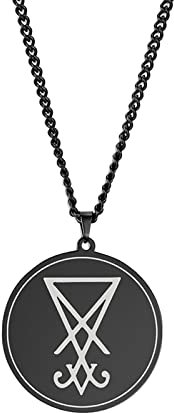SIPURIS Herren Satanische Halskette Siegel von Luzifer Anhänger Kirche des Satans Symbol Halskette Edelstahl Baphomet Charme Schmuck Geschenk für Männer Frauen (Lucifer sigil-B)