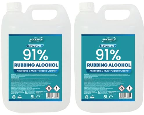 Lucemill 91% Rubbing alcohol | 10 litre | Super Strength IPA First Aid Antiseptic | 91% Isopropyl Alcohol | Clear Liquid