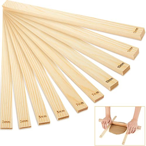 Sasylvia Lot de 10 guides de rouleau à pâtisserie en bois de 5 tailles - Guide de profondeur en argile polymère - Outils de poterie - Outils de planche à boue pour épaisseur de polymère