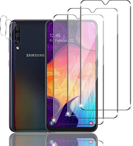 Ydiciv 3+3 Stück Schutzfolie für Samsung Galaxy A50 Panzer Schutz Glas, 3 Stücke panzerfolie und 3 Stücke Kamera Glas, 9H Härte, HD Klar Schutzglas, No-Bubble, für Samsung Galaxy A50