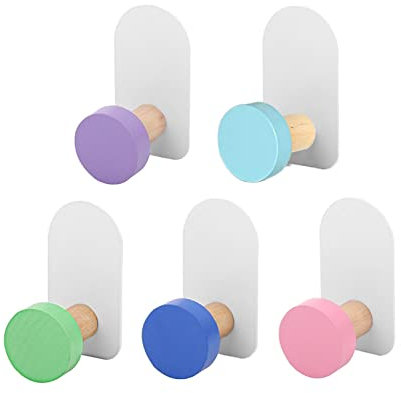 Kids Coat Hooks, 5Pcs Children's Wooden Coat Hook in Animal Shapes, Self-Adhesive Wooden Hooks Wall Hook, Coat Hook, Door Hooks Wall Mounted for Towels, Backpacks, Hats and Coats(C)