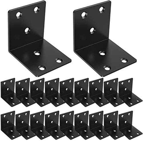 20 Stück Winkelverbinder Metall Eckklammern, 5 x 5CM L Halterungen für Holz, 90 Grad Heavy Duty breite Ecke schwarze Metall Eckhalterung für Holzmöbel Bettsessel (20 Stück, 5x5CM)