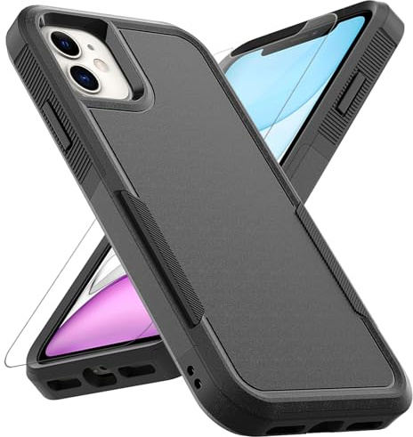 MDCN for iPhone 11 Case: Dual Layer Protective Heavy Duty Cell Phone Case Shockproof Rugged Bumper Tough with Screen Protector - 16ft Military Grade Drop Tested for Appple iPhone 11 (6.1 inch), Black