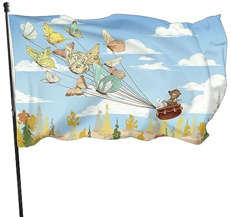 NIBABAEU 60 x 90 cm, dekorative Flagge für Haus, Hof, Außenbereich, niedlicher Kind, Kaninchen, Schmetterlinge, Druck, Garten, Hof, Rasen-Dekoration