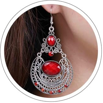 Aneneiceera Vintage Rote Edelstein Ohrringe Oval Filigran Baumeln Retro Tribal Tropfen Rot Edelstein Schmuck Für Frauen Und Mädchen