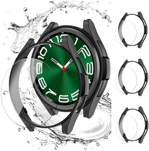 (3+3 Stück) Schutzhülle für Samsung Galaxy Watch 6 Classic 47mm,3 Hart PC Schutz Hülle und 3 HD Gehärtetes Displayschutz Folie,Smartwatch Zubehör für Galaxy Watch 6 Classic 47mm Hülle