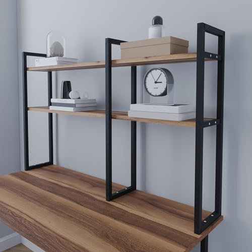 [en.casa] Schreibtischregal Askøy Organizer mit 2 Ablagen Tischaufsatz Bücherregal Tischregalständer für Büro Homeoffice 119x20x70cm Walnuss